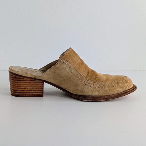 rag & bone Mules Weiss Shoes Womens 37.5 Tan Suede Leather Studded Slip On Heels - Picture 8 of 13